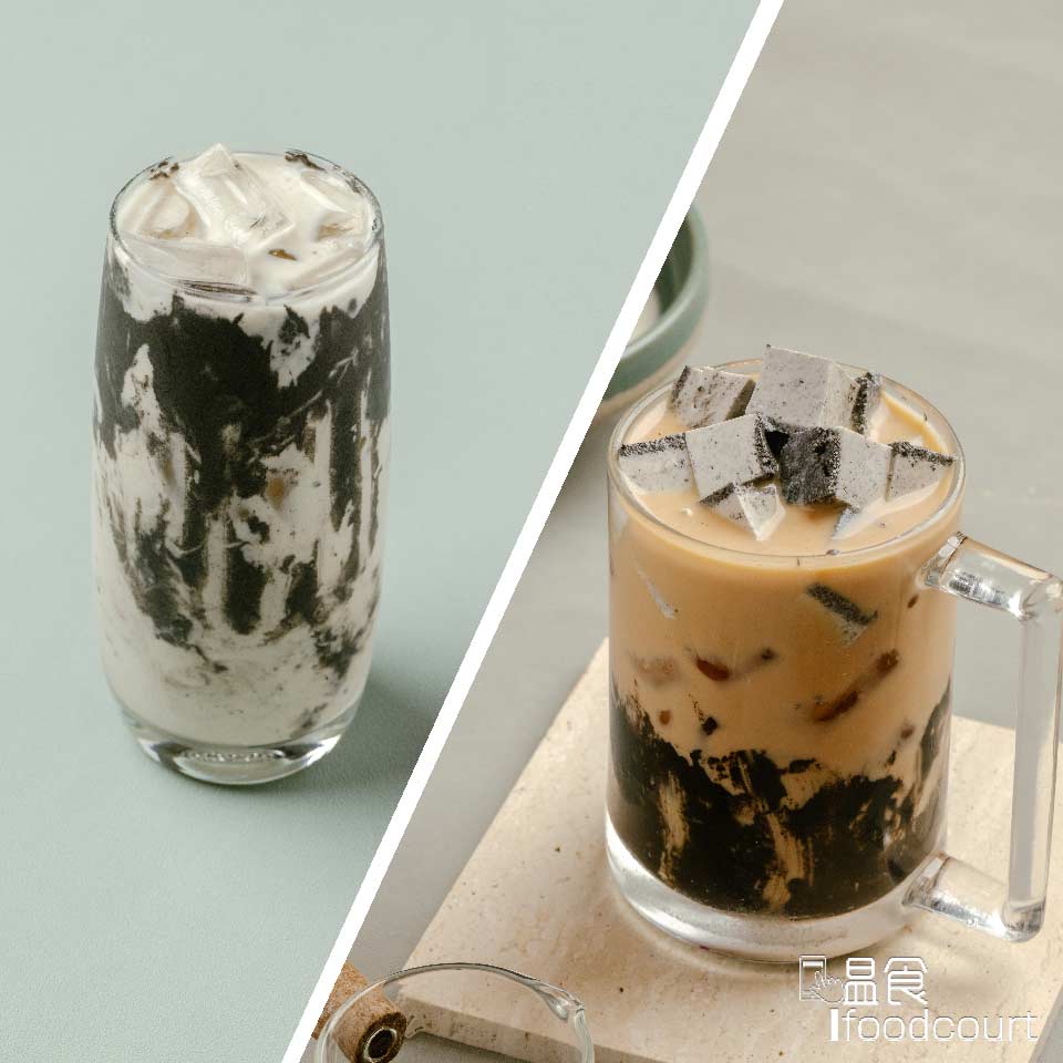 黑芝麻厚椰奶 及 黑芝麻布丁奶茶